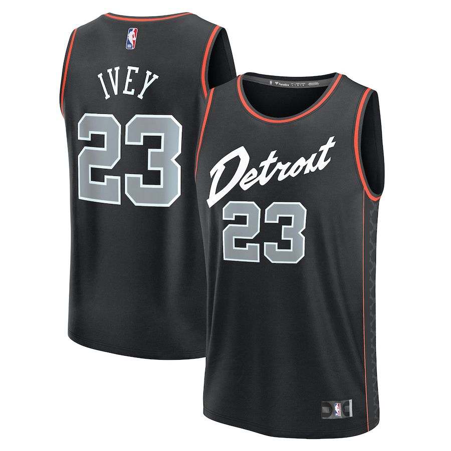 Men Detroit Pistons 23 Jaden Ivey Fanatics Branded Black City Edition 2023-24 Fast Break NBA Jersey